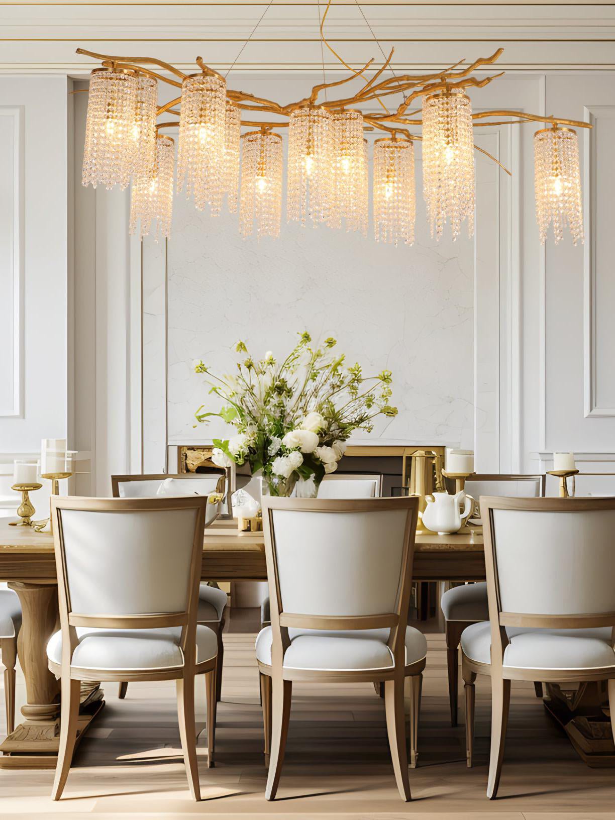 Branch and Leaf Motif Metallic Chandelier - CasaraHouse