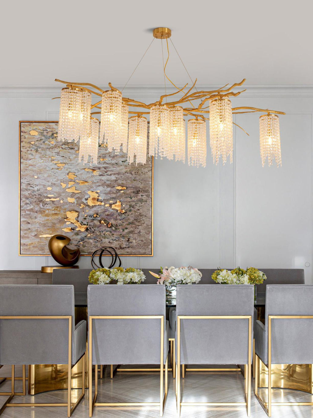 Branch and Leaf Motif Metallic Chandelier - CasaraHouse