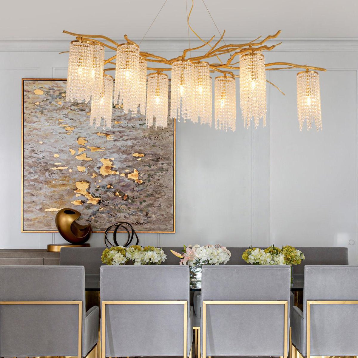 Branch and Leaf Motif Metallic Chandelier - CasaraHouse