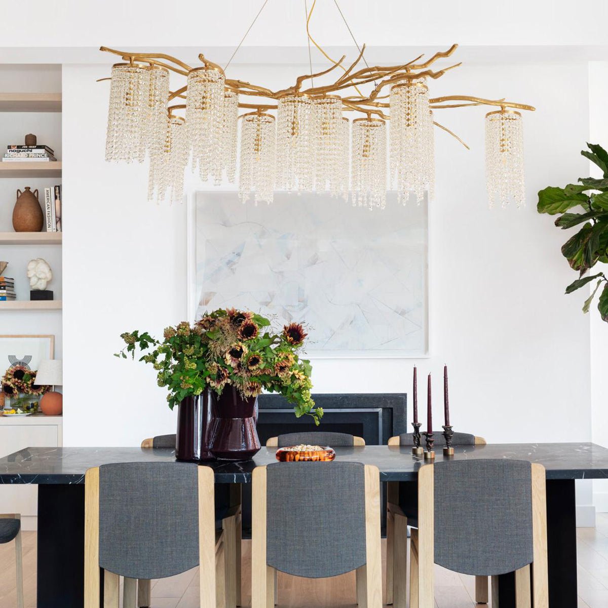 Branch and Leaf Motif Metallic Chandelier - CasaraHouse