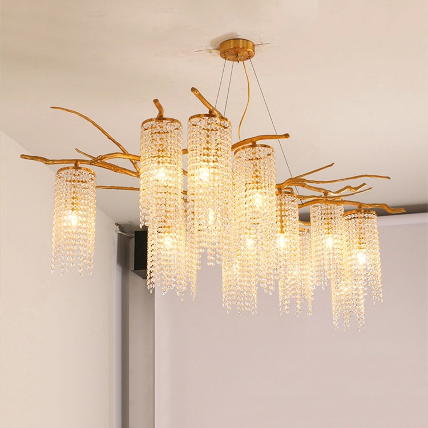 Branch and Leaf Motif Metallic Chandelier - CasaraHouse