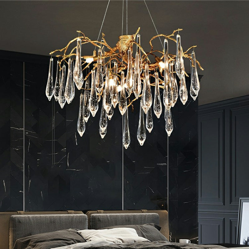 Raindrop Crystal Branches Chandelier French Style For Dining Living Room