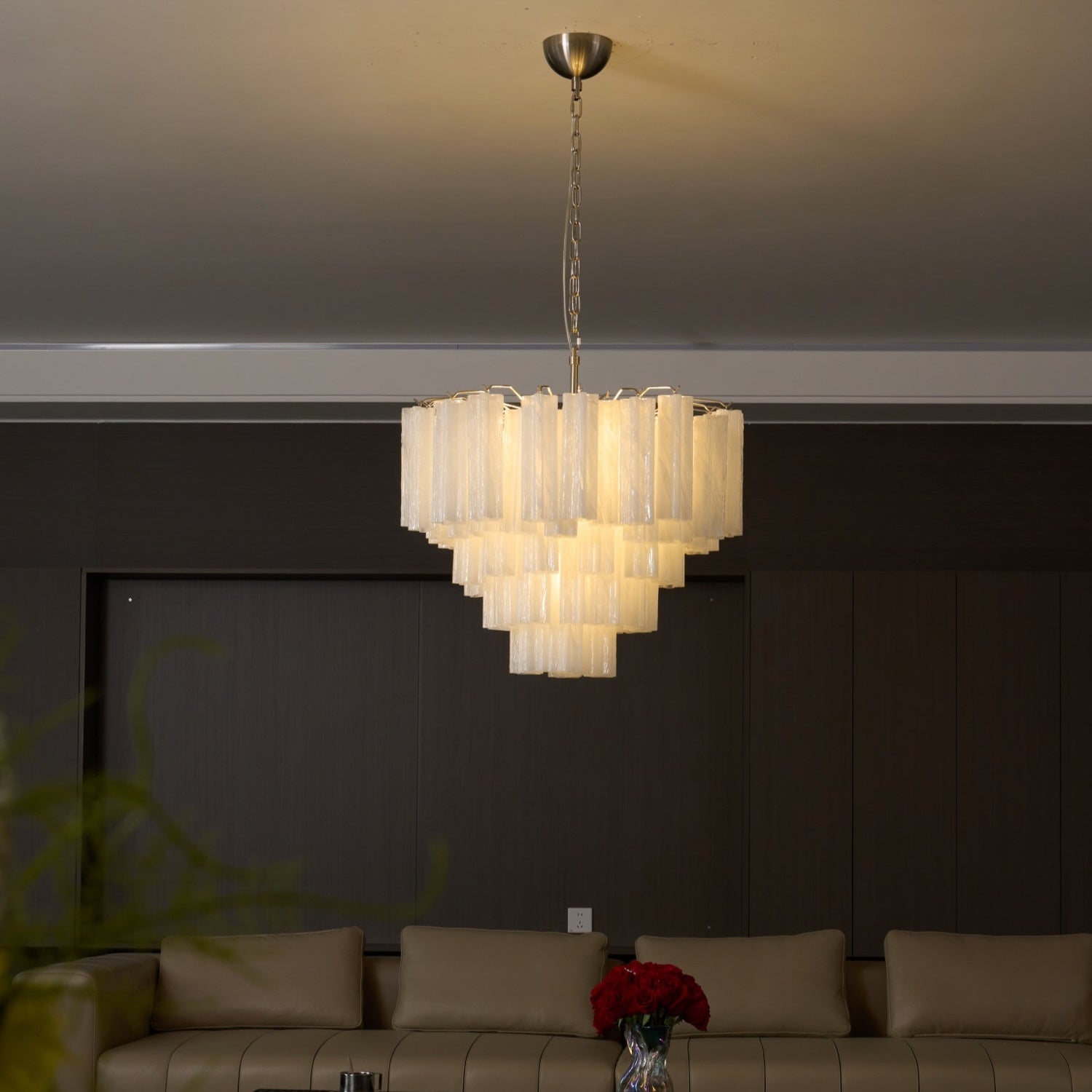 Elegant Frosted Murano Cascade Chandelier
