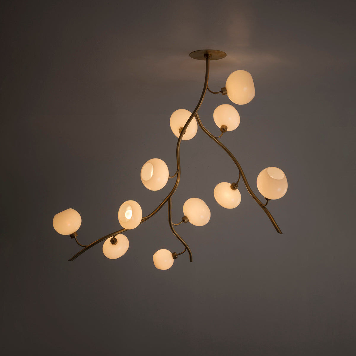 Modern Brass Branch Chandelier with Handcrafted Glass Globes Secondary image