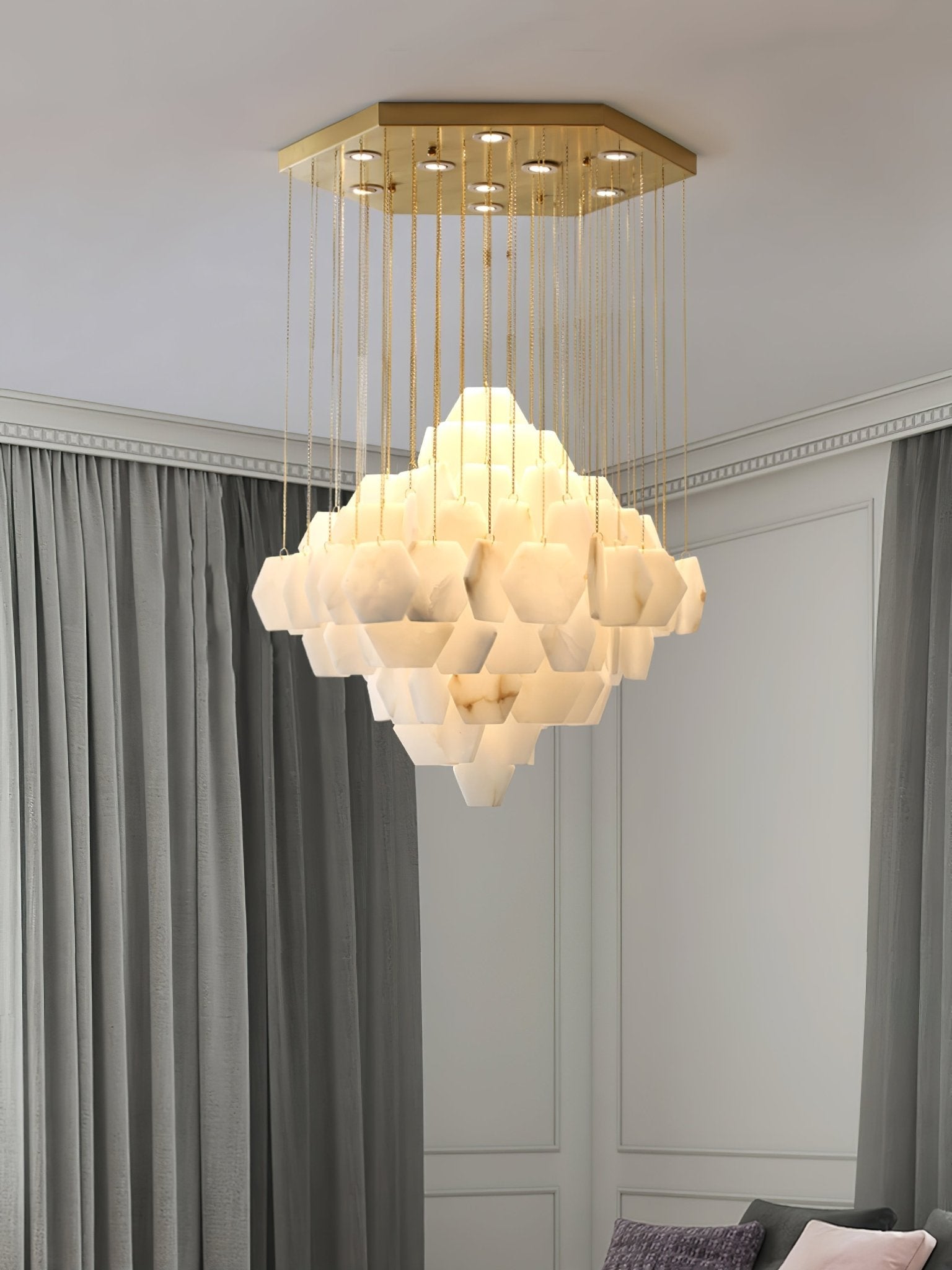 Elegant Hexa Alabaster Cascade Chandelier - CasaraHouse