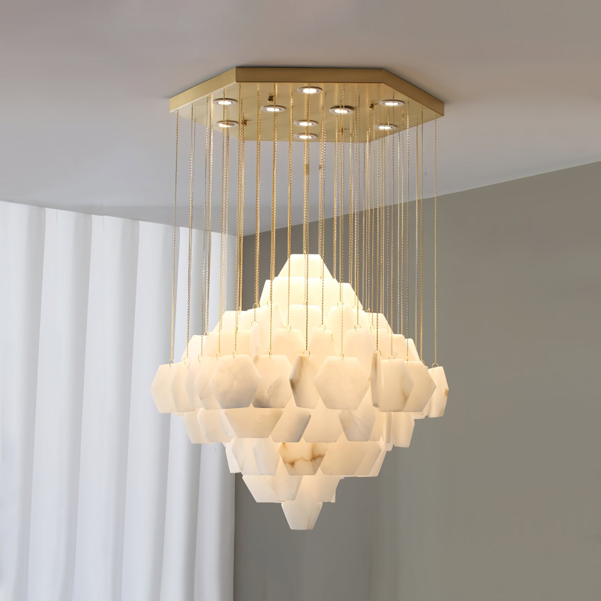 Elegant Hexa Alabaster Cascade Chandelier - CasaraHouse