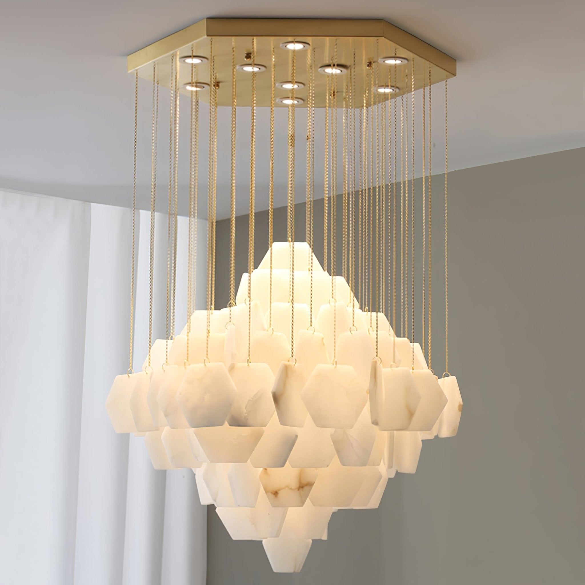 Elegant Hexa Alabaster Cascade Chandelier - CasaraHouse