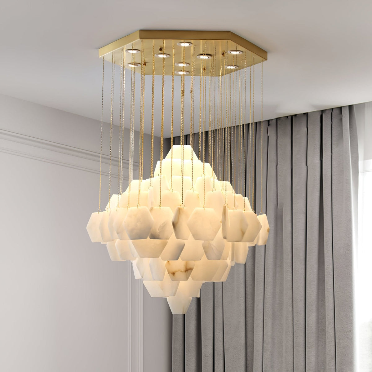 Elegant Hexa Alabaster Cascade Chandelier - CasaraHouse