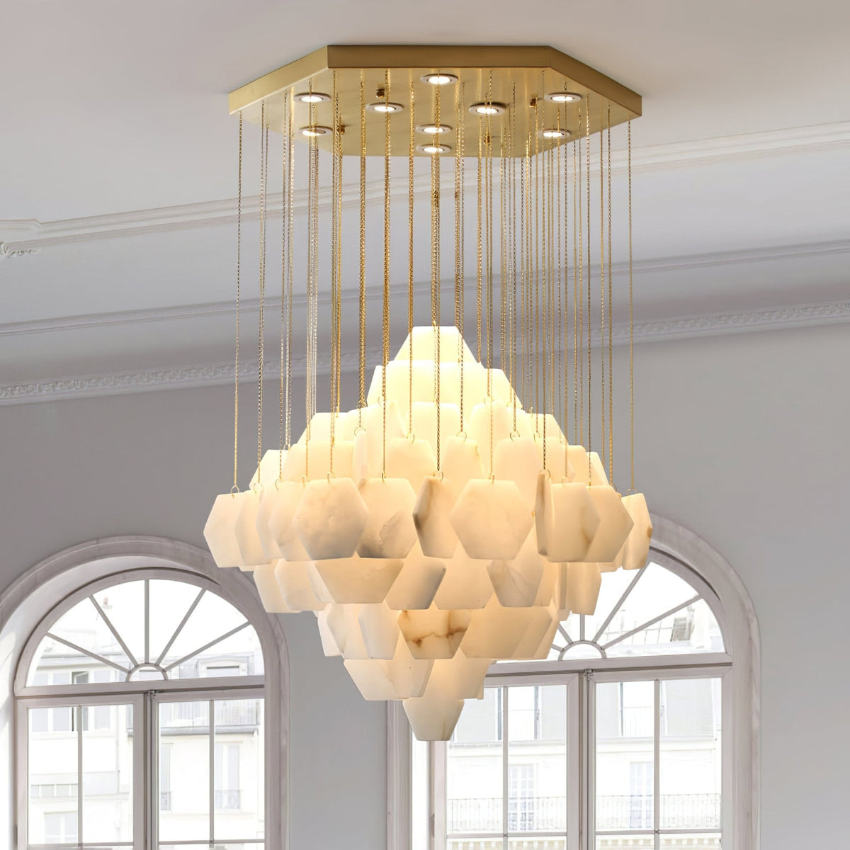 Elegant Hexa Alabaster Cascade Chandelier - CasaraHouse