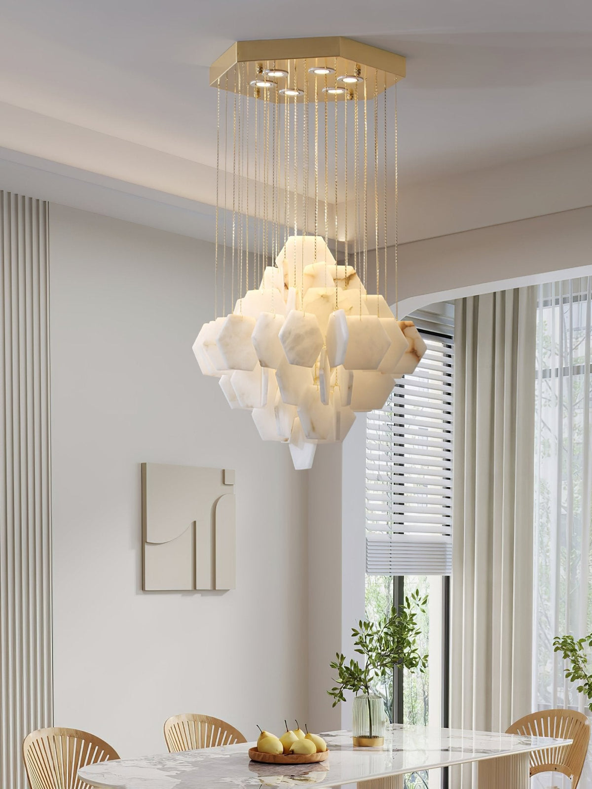 Elegant Hexa Alabaster Cascade Chandelier - CasaraHouse