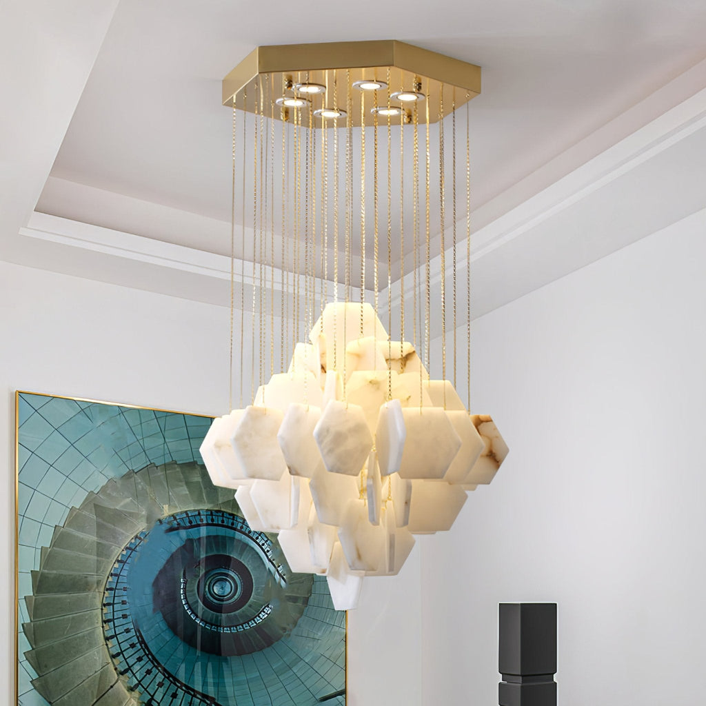 Elegant Hexa Alabaster Cascade Chandelier - CasaraHouse