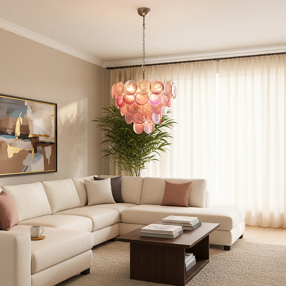 Pink Disc Murano Chandelier