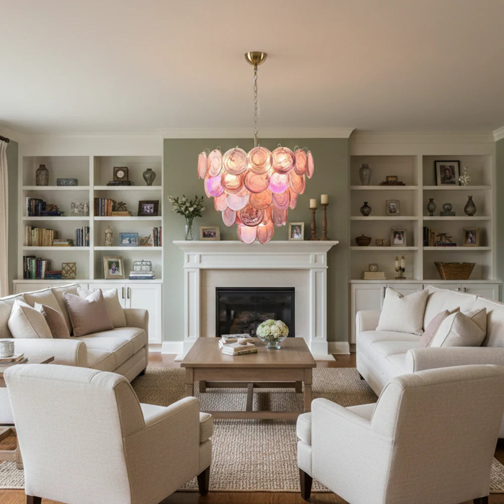 Pink Disc Murano Chandelier