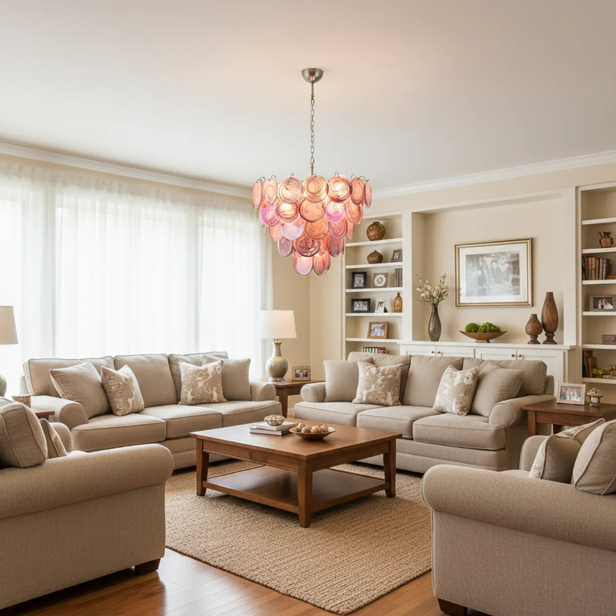 Pink Disc Murano Chandelier