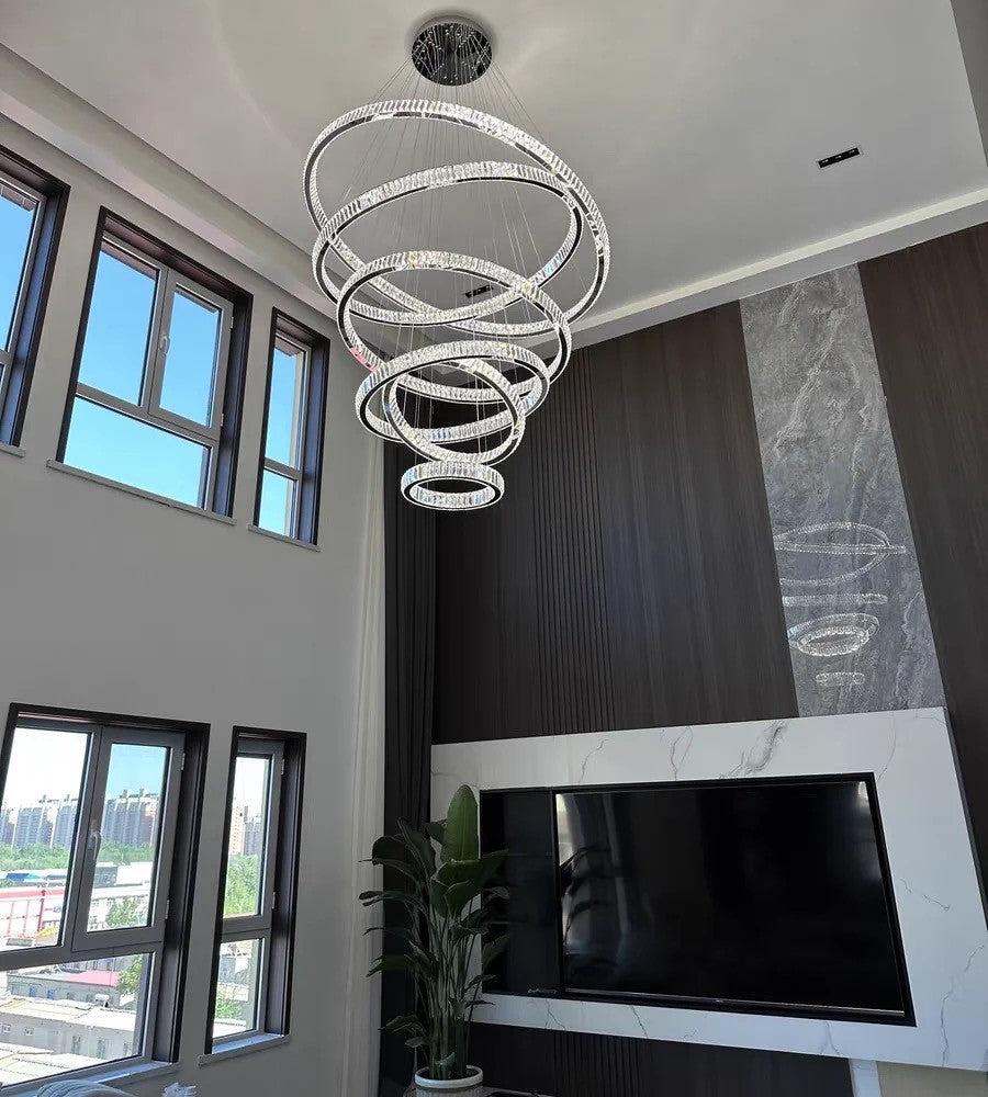 Modern Front Entryway Chandelier 3/4/5/6/7 Rings Crystal Gold/ Chrome Finish Ceiling Lamp