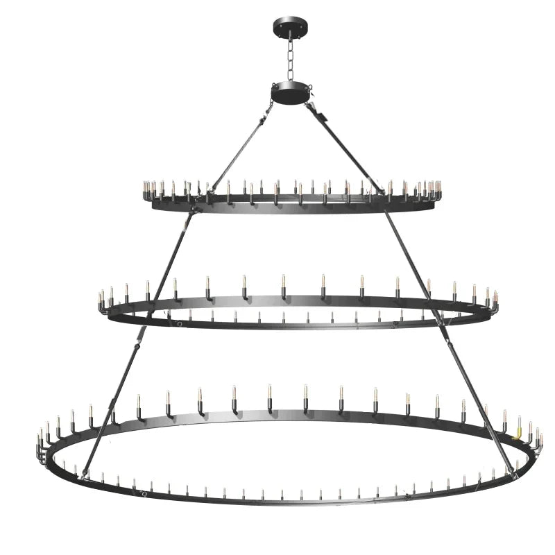 Iron Vintage Barn Metal Castile Three Tier Chandelier Industrial Loft Rustic Lighting W80" Secondary image