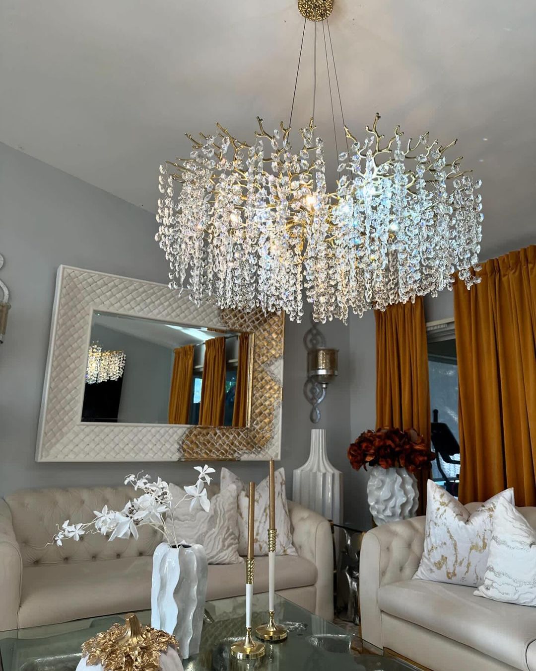 Modern Round/Rectangular Floral Crystal Chandelier for Low-ceiling Secondary image