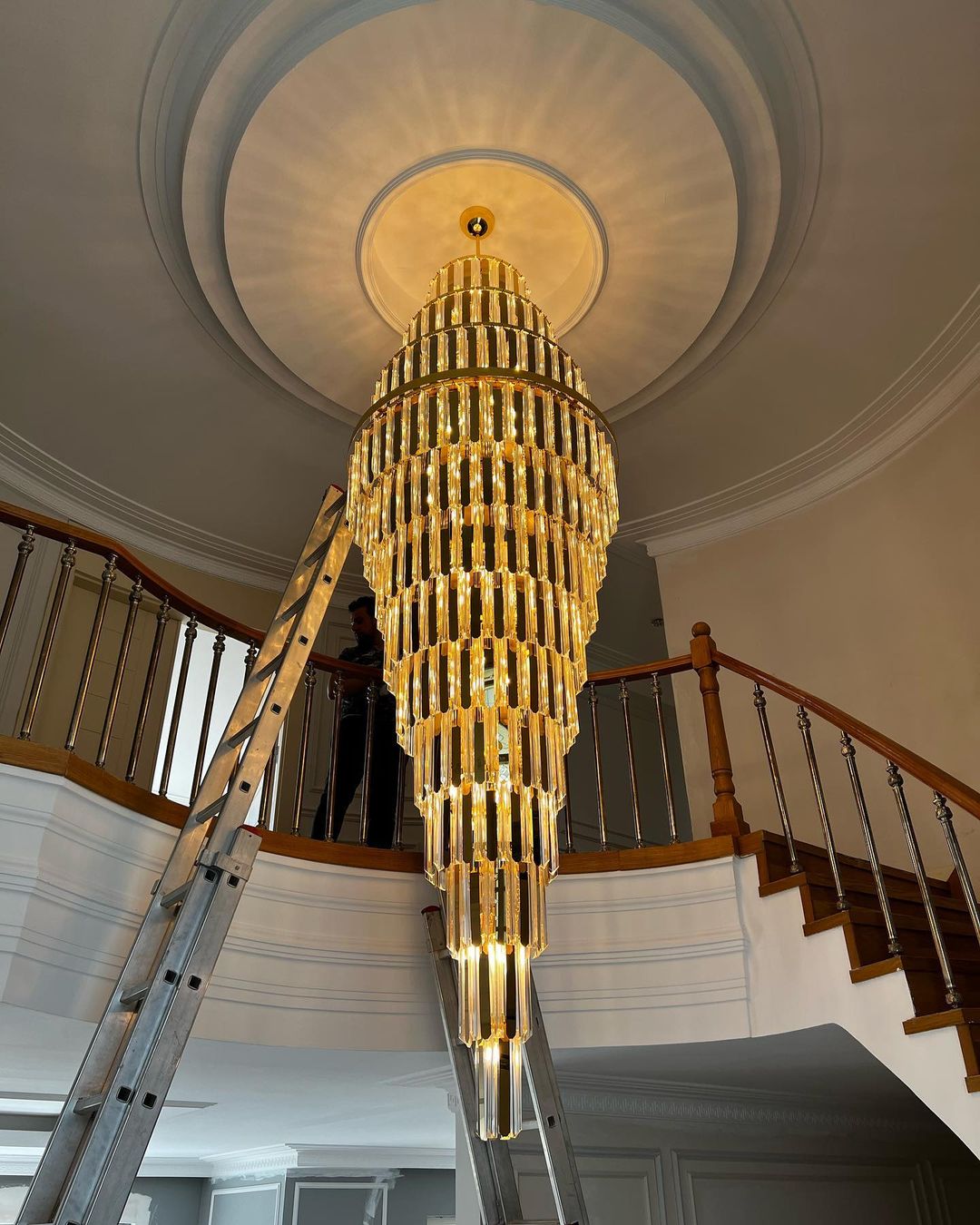 Extra Large Modern Pyramid-shape Crystal Chandelier for High-ceiling Secondary image