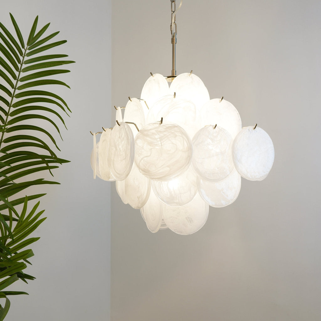 Isadora Murano Glass White Disc Chandelier
