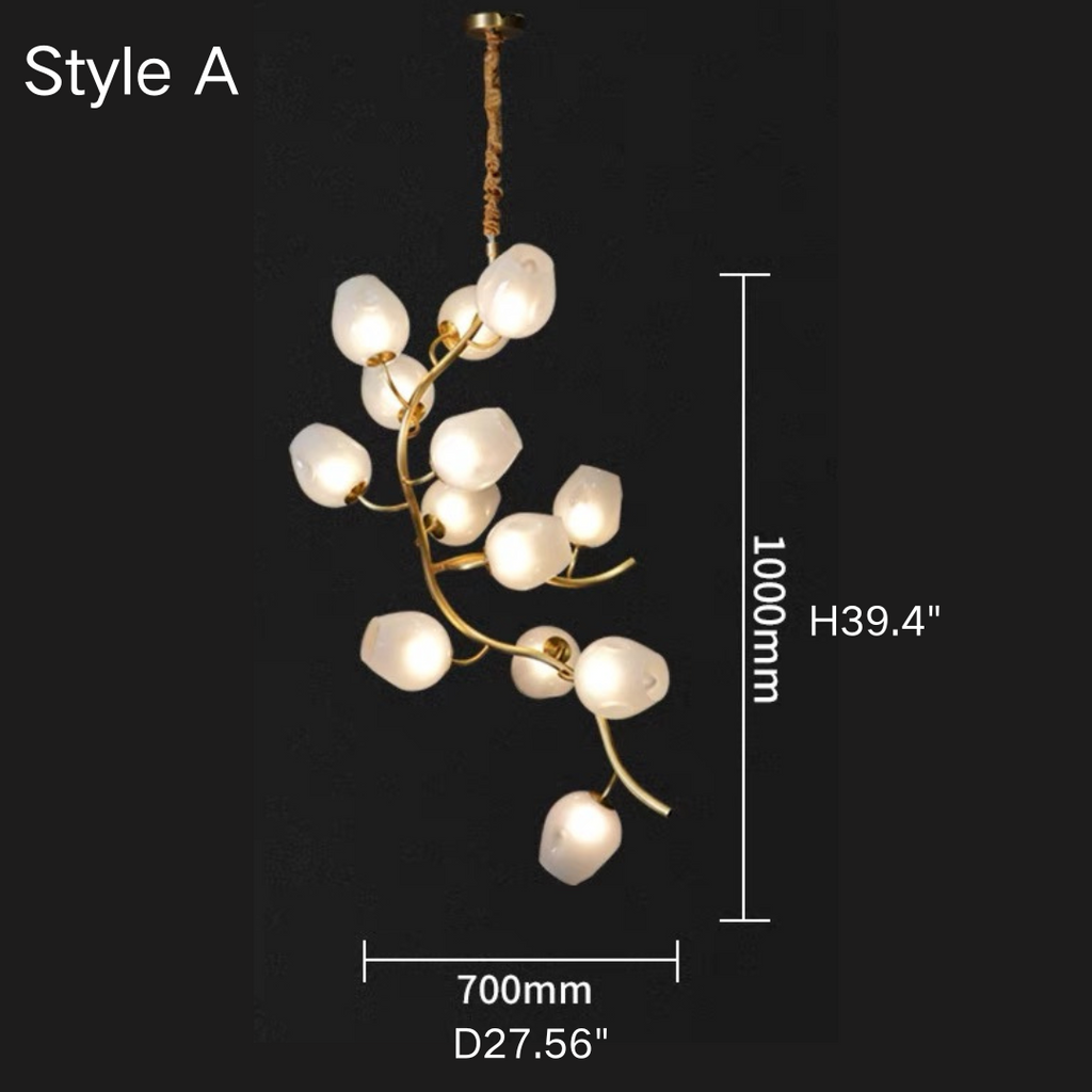 Artistic Glass Lampshade Chandelier with Branches Design for High Ceilings
