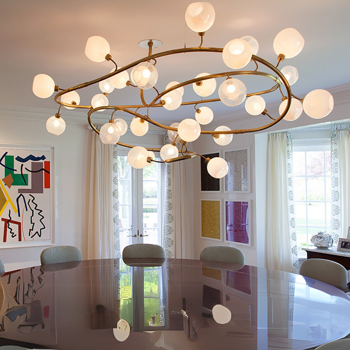 Modern Spiral Branch Glass Globe Chandelier for Low Ceiling Living Room or Dining Room Main image