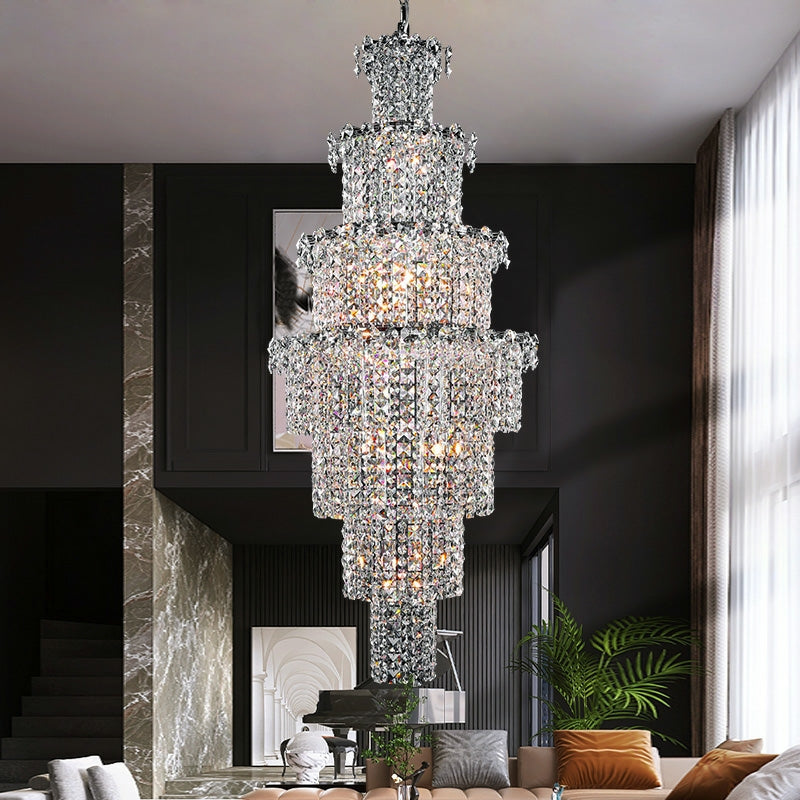 Large Multi-pieces Crystal Chandelier Stylish Ceiling Light Fixture For Foyer Living Room Staircase