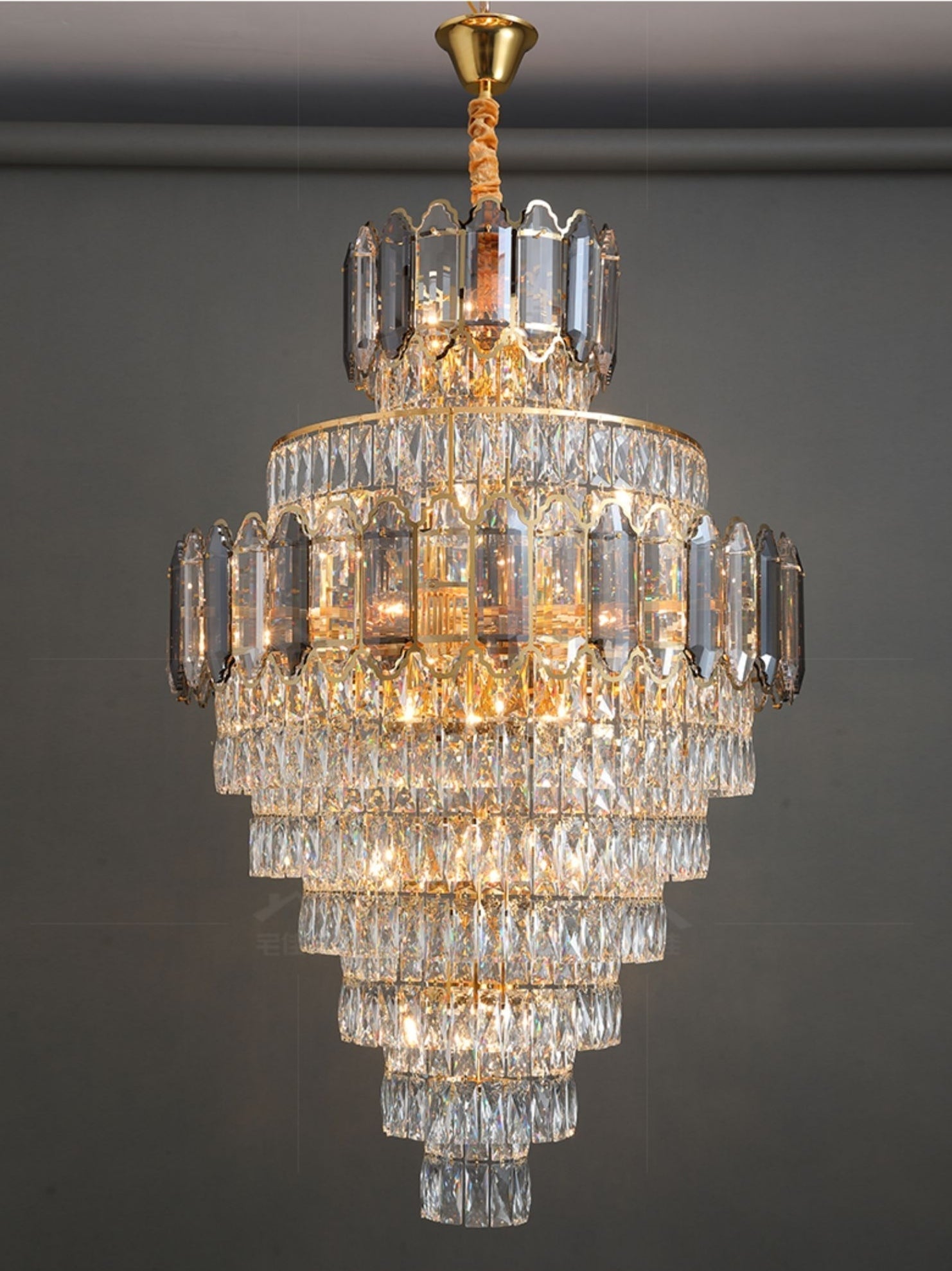 Large Staircase Crystal Chandelier Living Room Ceiling Light Fixture For Hotel Entrance In Gold Finish Secondary image