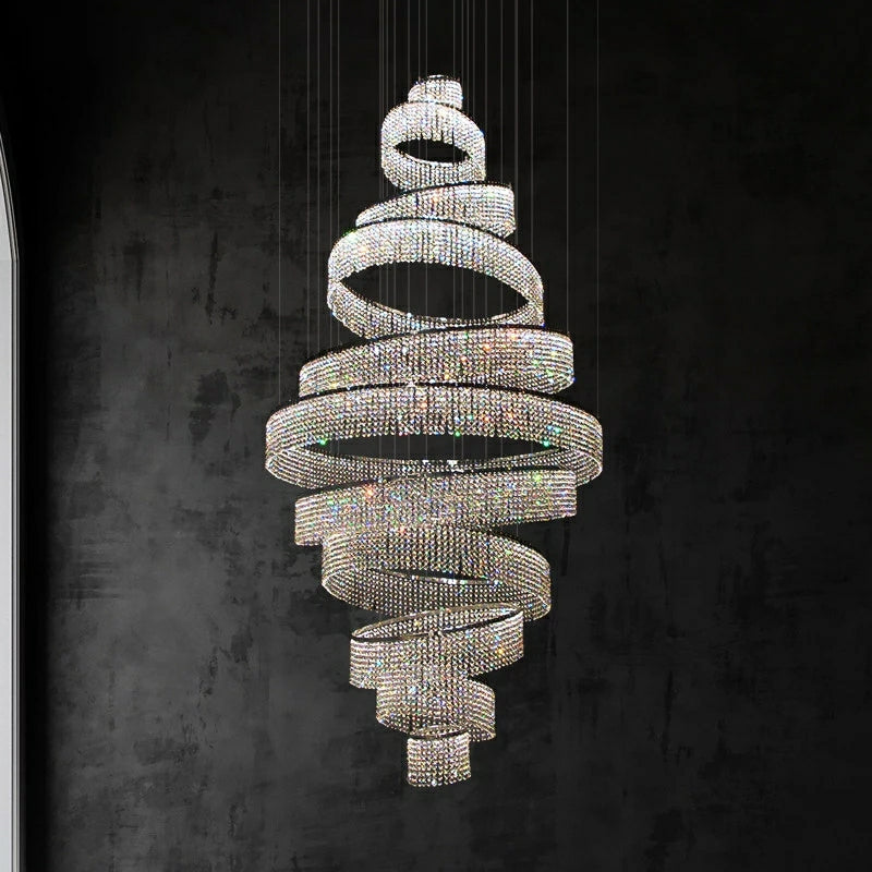 Long Crystal Tassel Rings Chandelier Extra Large Living Room Staircase High Ceiling Lighting Fixture Secondary image