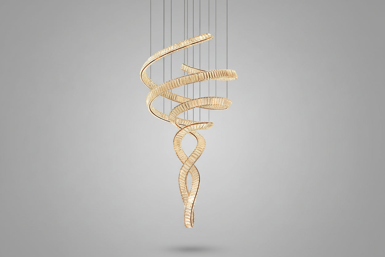 Tall Twisting Glass Staircase Chandelier - CasaraHouse Main image