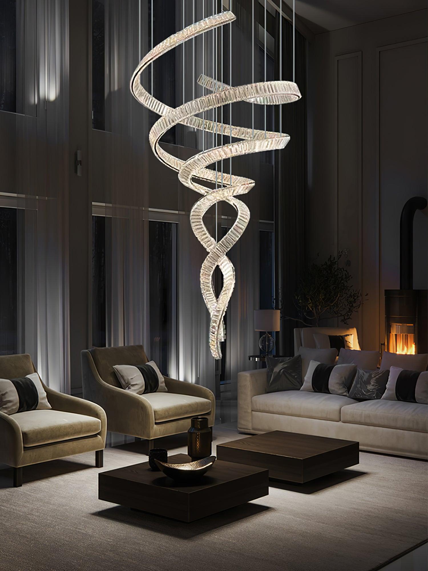 Tall Twisting Glass Staircase Chandelier - CasaraHouse