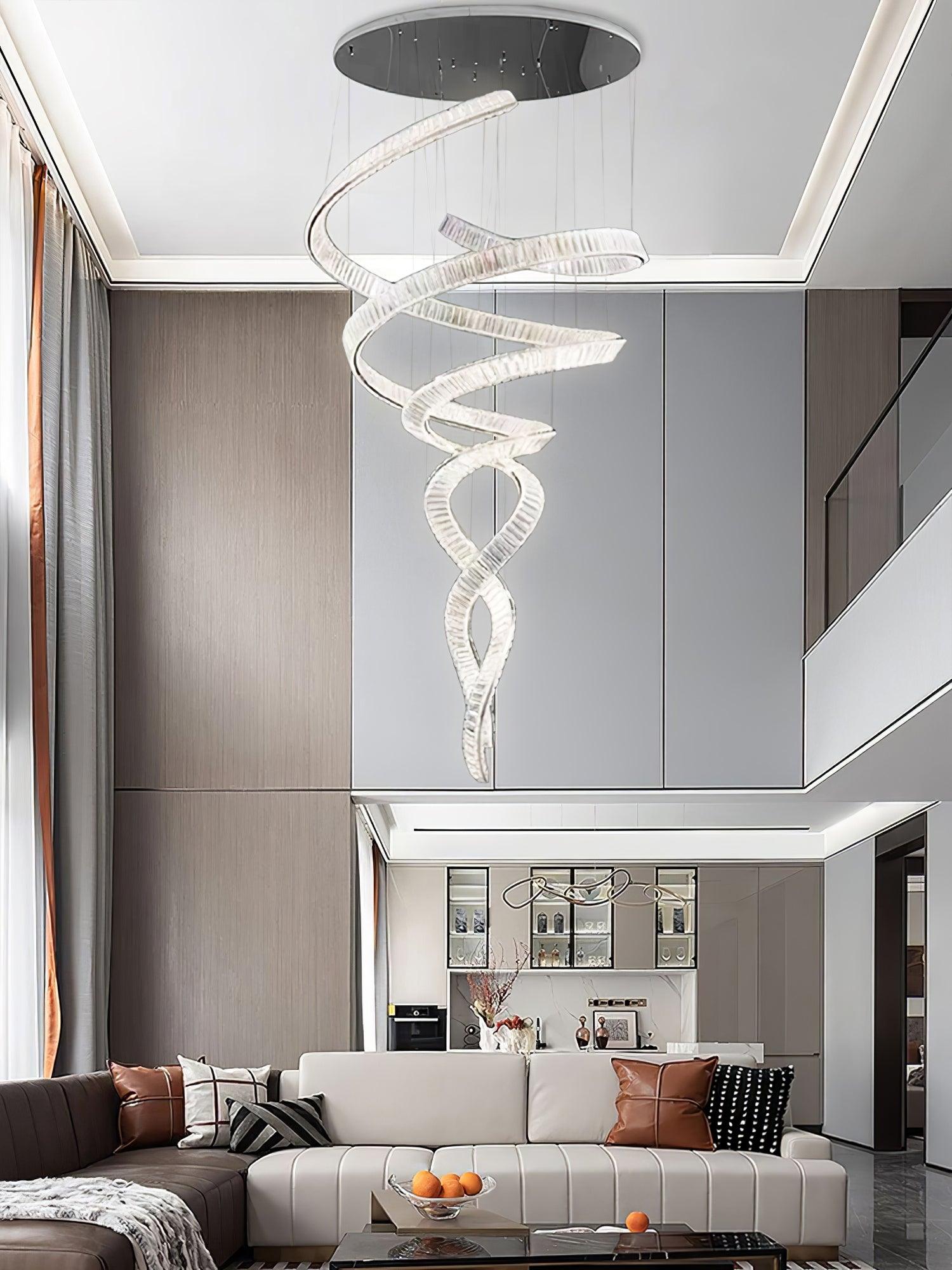 Tall Twisting Glass Staircase Chandelier - CasaraHouse