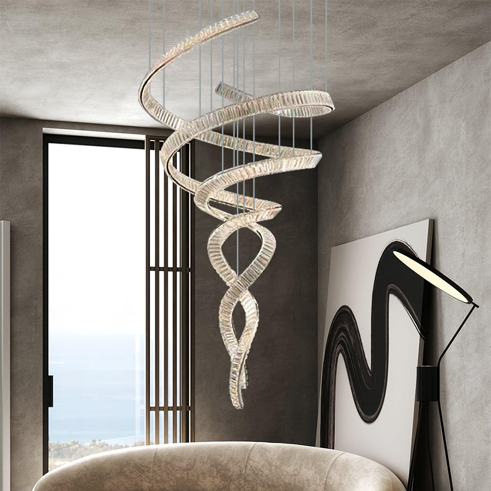 Tall Twisting Glass Staircase Chandelier - CasaraHouse