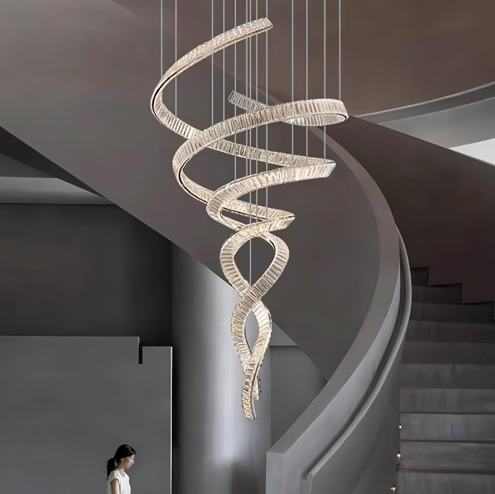 Tall Twisting Glass Staircase Chandelier Secondary image