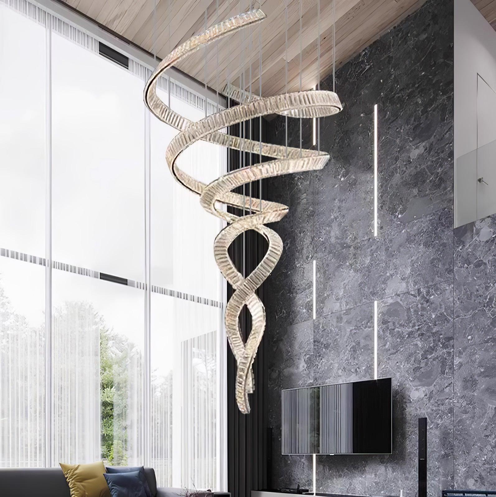 Tall Twisting Glass Staircase Chandelier - CasaraHouse