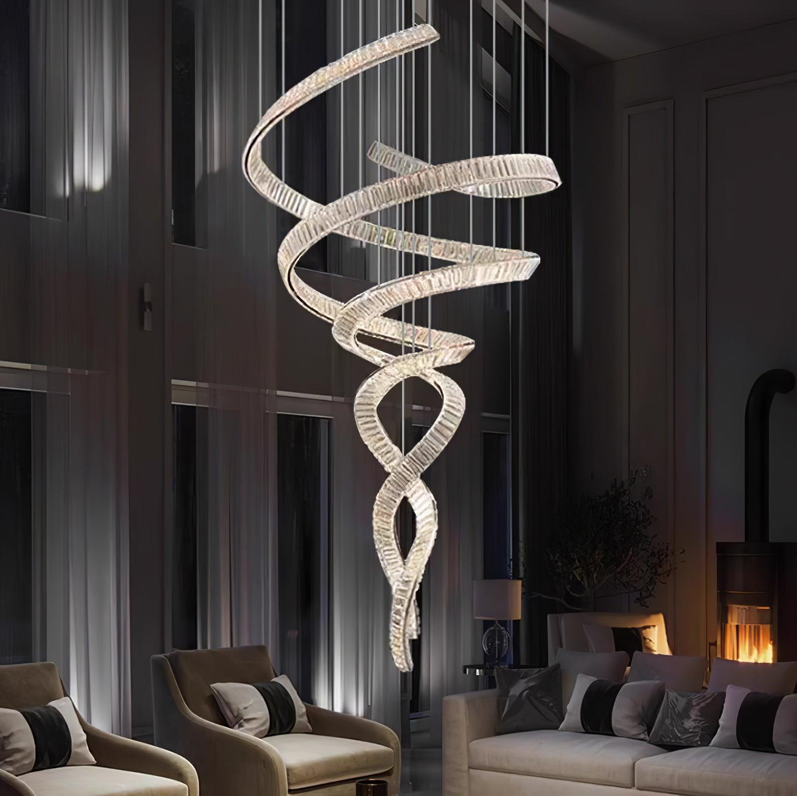 Tall Twisting Glass Staircase Chandelier - CasaraHouse