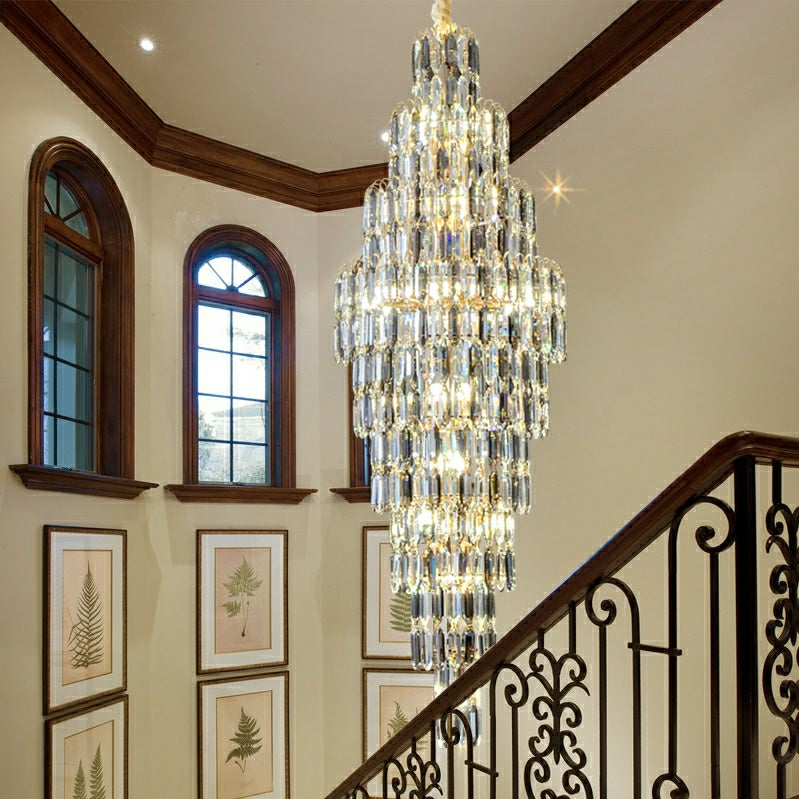 Luxury Large Foyer Staircase K9 Crystal Chandelier Long Ceiling Lighting Fixture For Living Room Hall Main image
