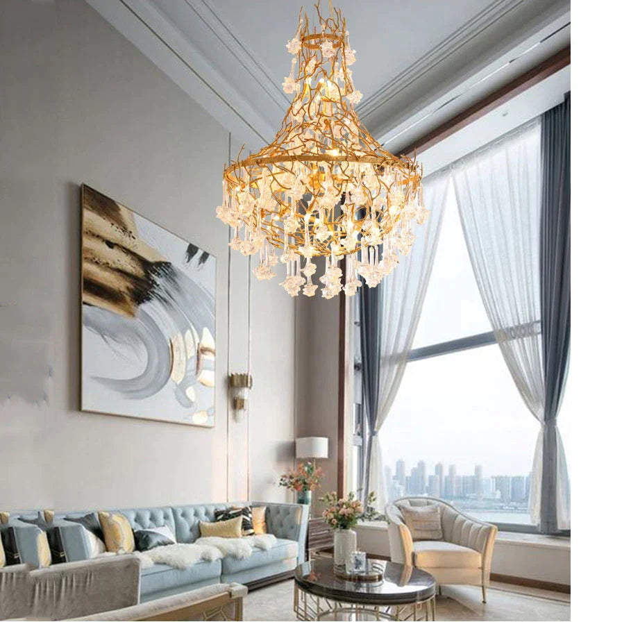 Modern Crystal Drop Brass Branch Chandelier Main image