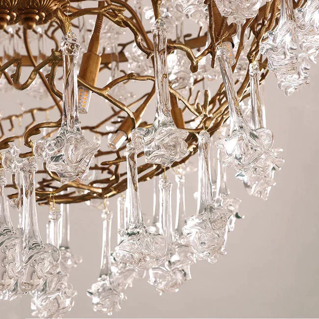 Modern Crystal Drop Brass Branch Chandelier