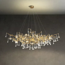 Modern Crystal Teardrop Brass Branch Chandelier For Living Room