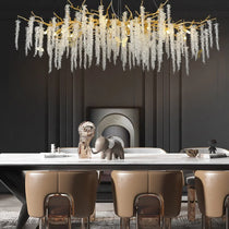 Modern Gold Coin Crystal Linear Branch Chandelier