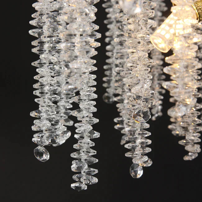 Modern Gold Coin Crystal Linear Branch Chandelier
