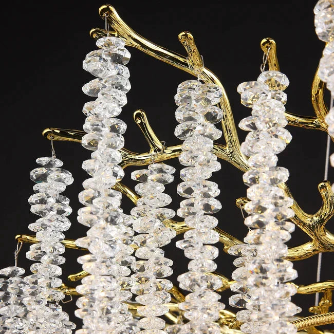 Modern Gold Coin Crystal Linear Branch Chandelier