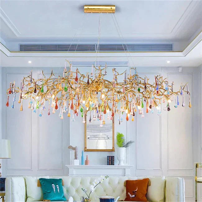 Raindrop Modern Linear Colorful Crystal Branch Chandelier