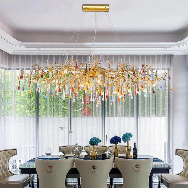 Raindrop Modern Linear Colorful Crystal Branch Chandelier