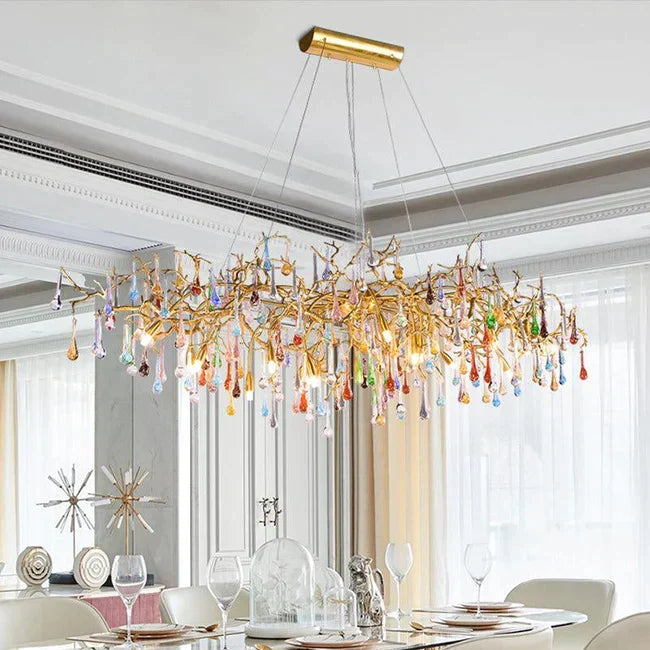 Raindrop Modern Linear Colorful Crystal Branch Chandelier