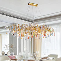 Raindrop Modern Linear Colorful Crystal Branch Chandelier