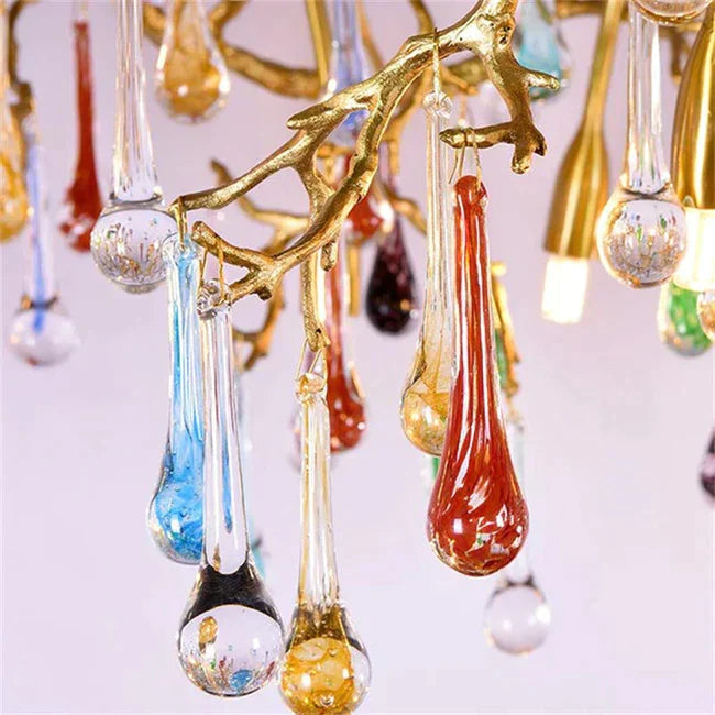 Raindrop Modern Linear Colorful Crystal Branch Chandelier