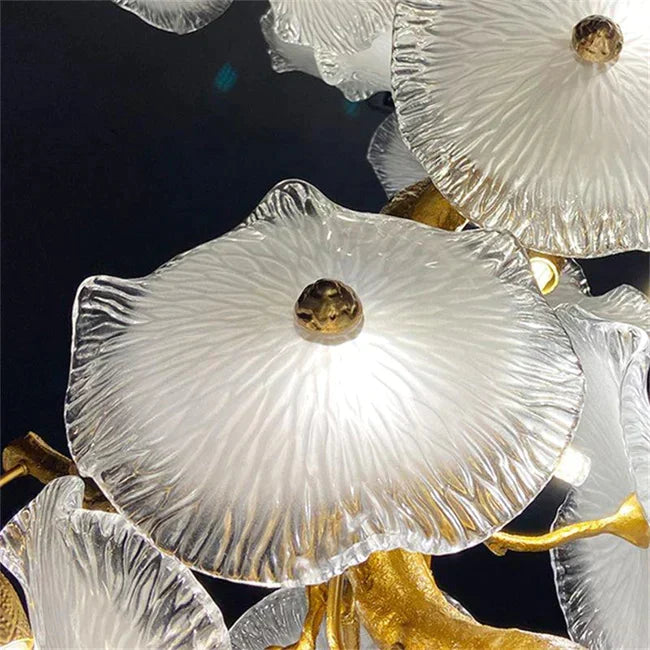 Modern Leaf Glass Flower Linear Branch Chandelier, Island Chandelier