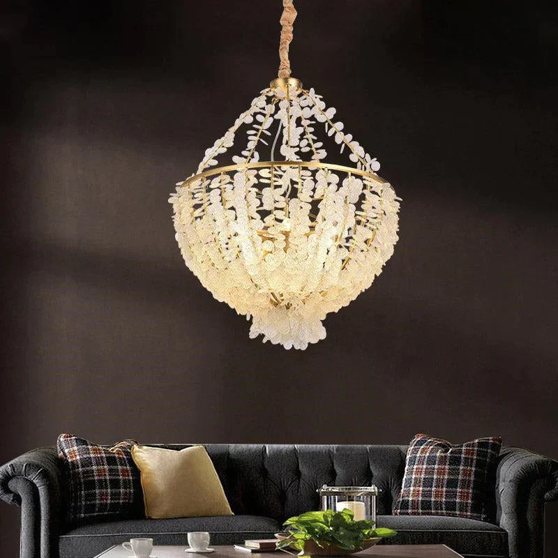 Modern Round Glass Droplet Branch Chandelier, Pendant Light For Bedroom Main image