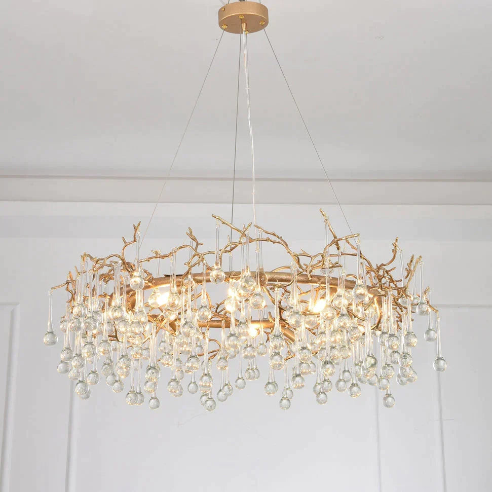 Modern Round Small Water Drop Branch Chandelier